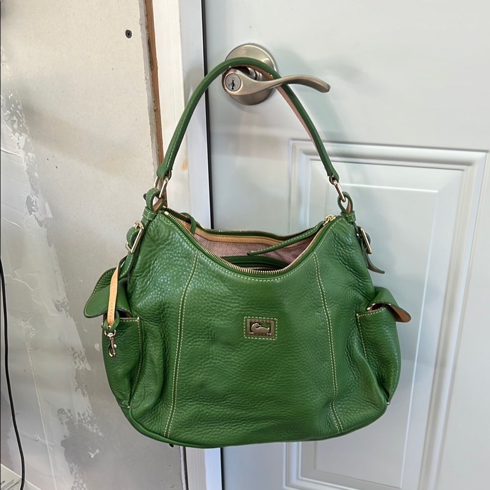 Dooney & Bourke Green Pebbled Shoulder Bag with Brass Hardware